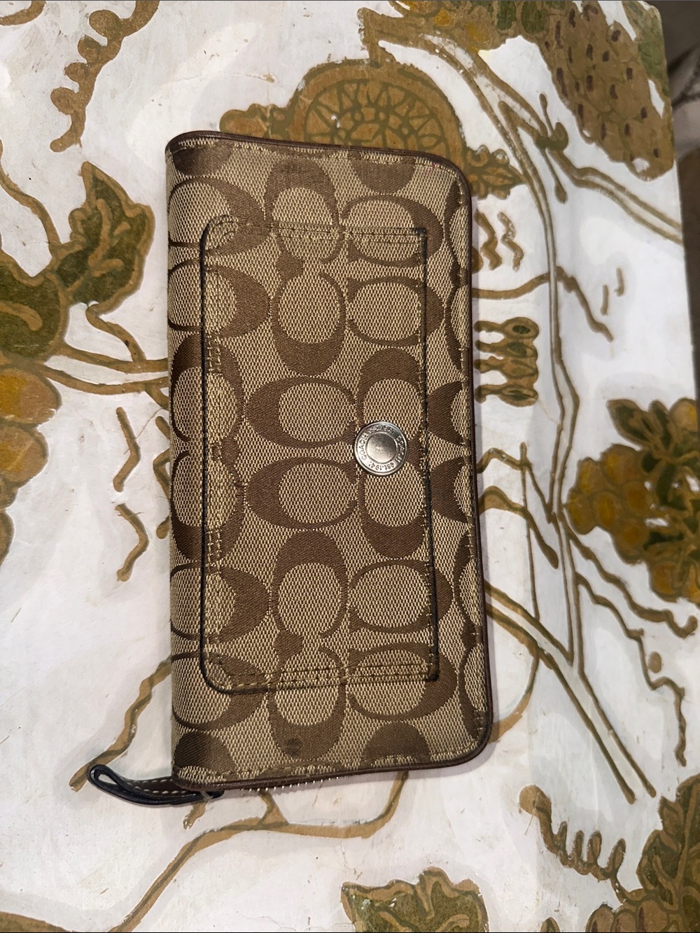 Coach Brown Signature Monogram Zip Phone Wallet